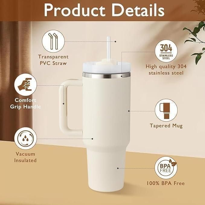 Premium Stainless Steel Vacuum Insulated Mug with Handle & Straw – 100% BPA Free Travel Cup