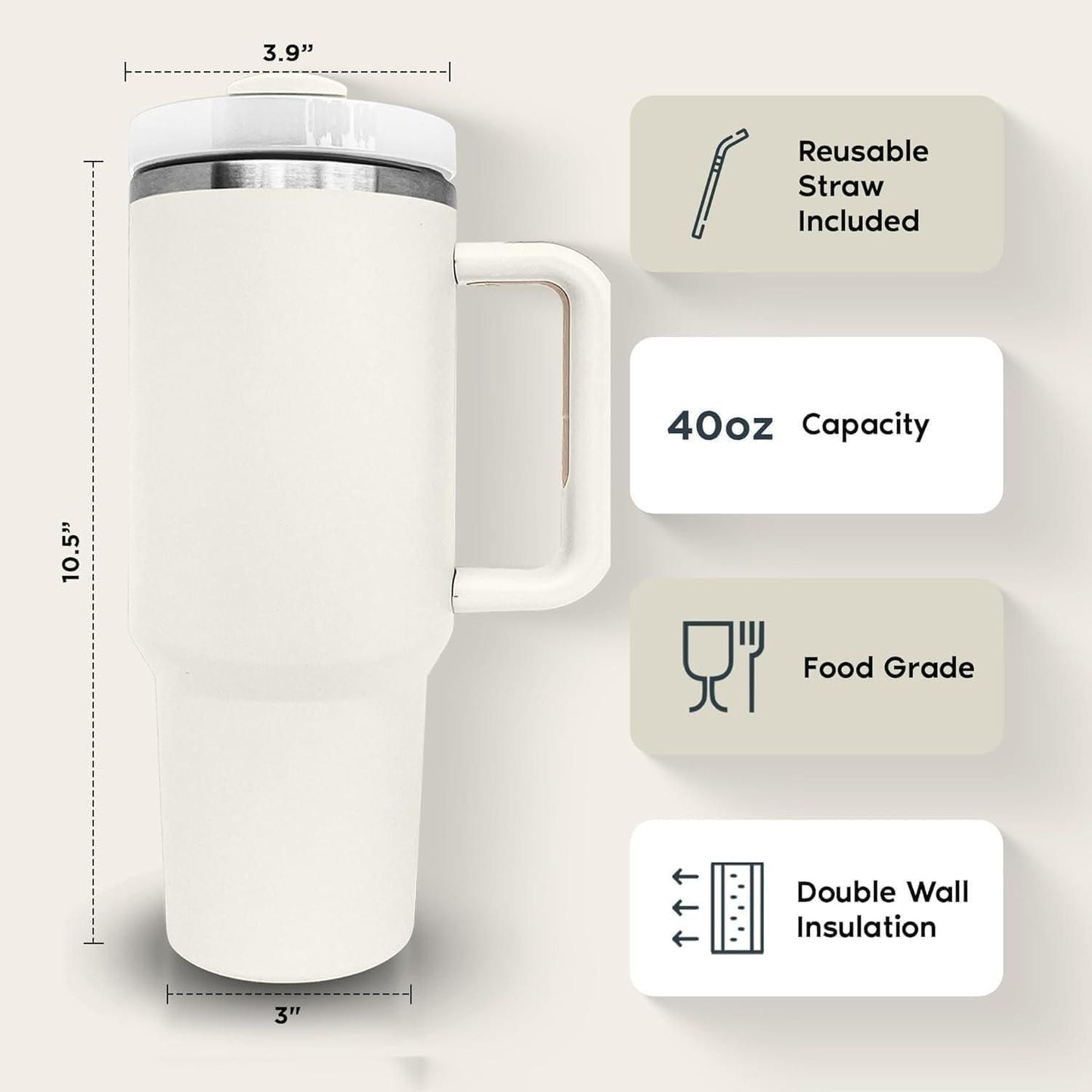 Premium Stainless Steel Vacuum Insulated Mug with Handle & Straw – 100% BPA Free Travel Cup