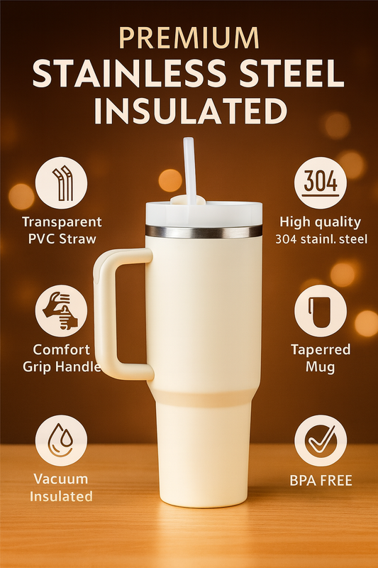 Premium Stainless Steel Vacuum Insulated Mug with Handle & Straw – 100% BPA Free Travel Cup